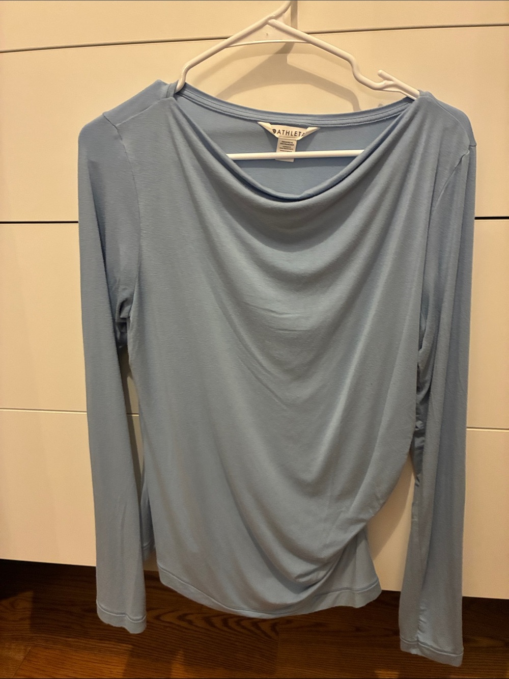 Athleta Pale Blue Long-Sleeve Draped Neck Top